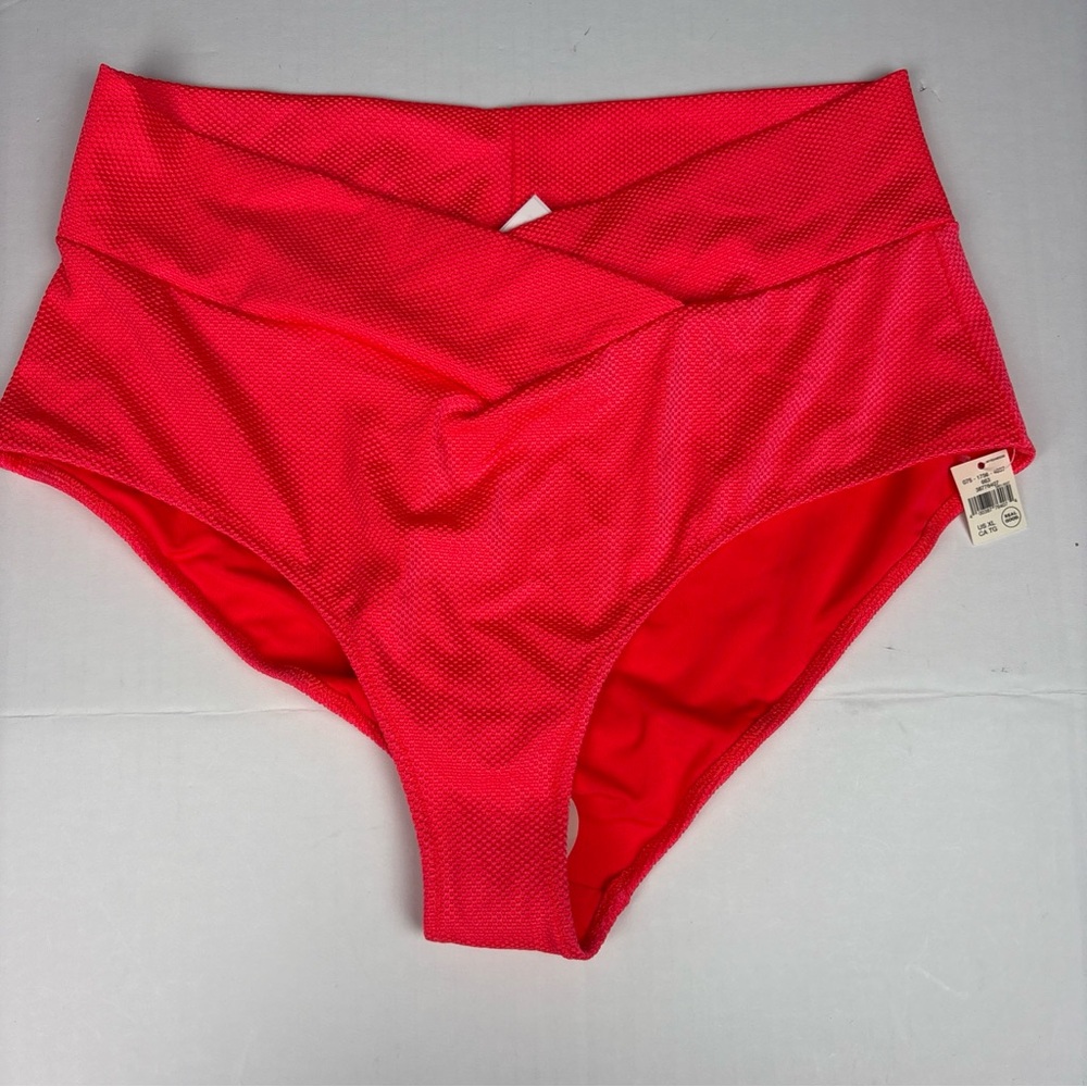 Aerie Women's XL Bikini Bottom Bright Orange Texture Crossover Swimsuit New Tags